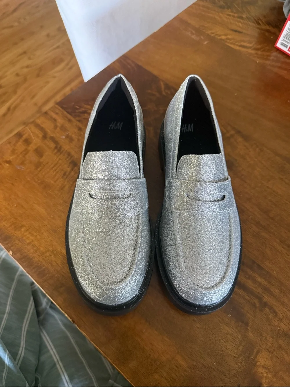 H&M Silver Glitter Kids Penny Loafers